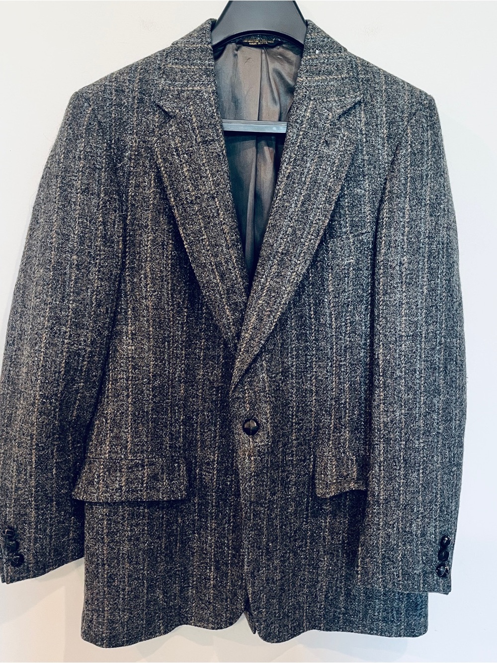 Vintage Adams Row Men's Gray Textured Wool Blazer - Classic Single-Breasted